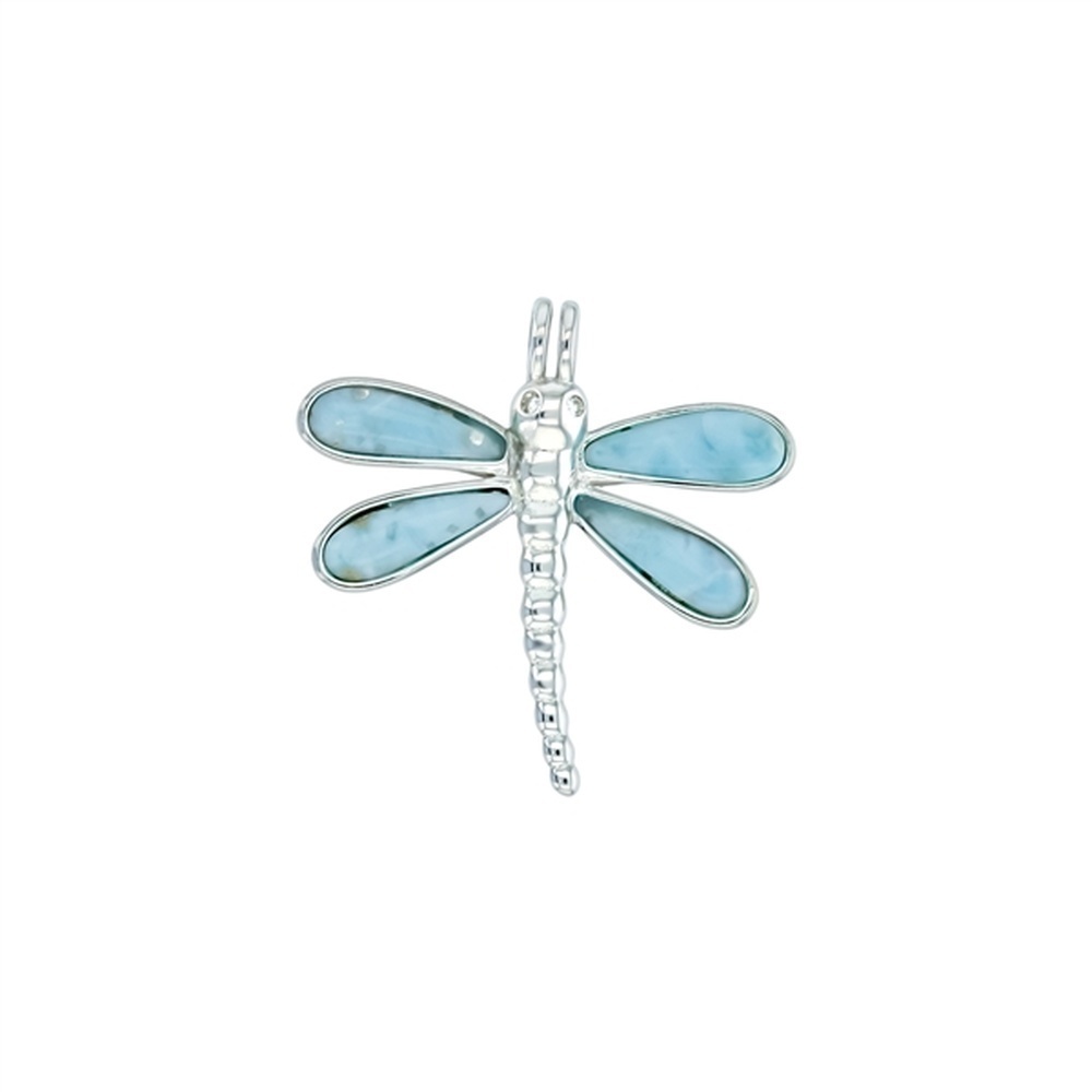 925 Sterling Silver Larimar Dragonfly Pendant 2.68 gm